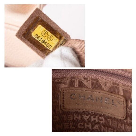 Authentic CHANEL CC Caviar Leather Canvas Medallion Tote Shoulder Bag Two-Tone - Picture 8 of 9